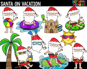 Santa On Vacation Clip Art - Cute Commercial Use Santa Claus Clipart, Vacation Santa Claus Graphics {Scrappin Doodles Clipart}