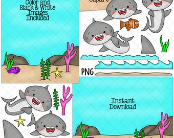 Shark Clip Art - Grey Shark Clipart - Shark Scene Creator - Baby Shark - Commercial Use PNG Sublimation