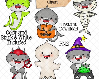 Halloween Sharks Clip Art - Grey Shark Clipart - Baby Shark - Commercial Use PNG Sublimation