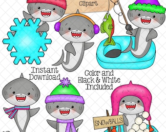 Imágenes prediseñadas de tiburones de invierno - Imágenes prediseñadas de tiburón gris - Tiburón bebé - Sublimación PNG de uso comercial