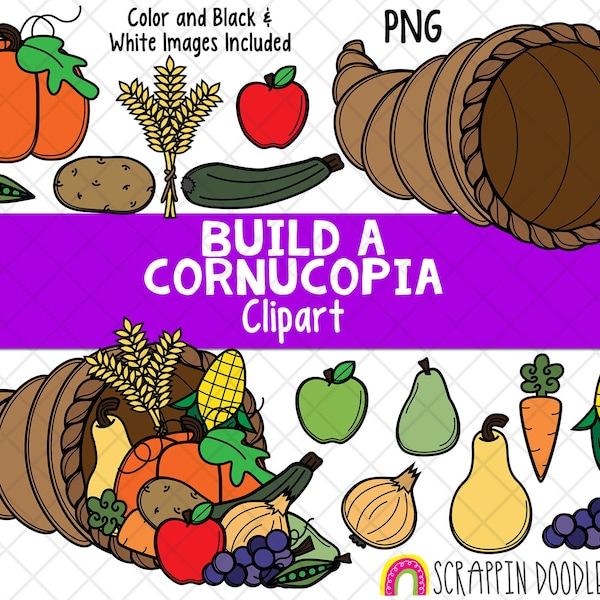 Cornucopia ClipArt - Build a Cornucopia - Commercial Use - Thanksgiving Food Clipart - Fall Harvest - Autumn Vegetable Clipart