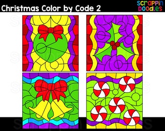Christmas Color By Code Templates 2 - Cute Commercial Color By Code - Bright and Colorful Christmas Color By Code