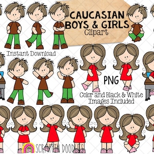 Kaukasische Jungen und Mädchen Kinder ClipArt - Multi-Kulturelle Kinder Posing Grafiken - Kommerzielle Nutzung PNG