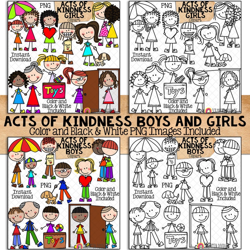 Doodle Kids Clipart Bundle - Doodle Boys and Girls Bundle 1 - Ice Cream ...