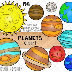 Planets Clipart - Saturn - Uranus - Neptune - Mars - Jupiter - Mercury - Earth - Venus - Sun - Sublimation - Hand Drawn PNG