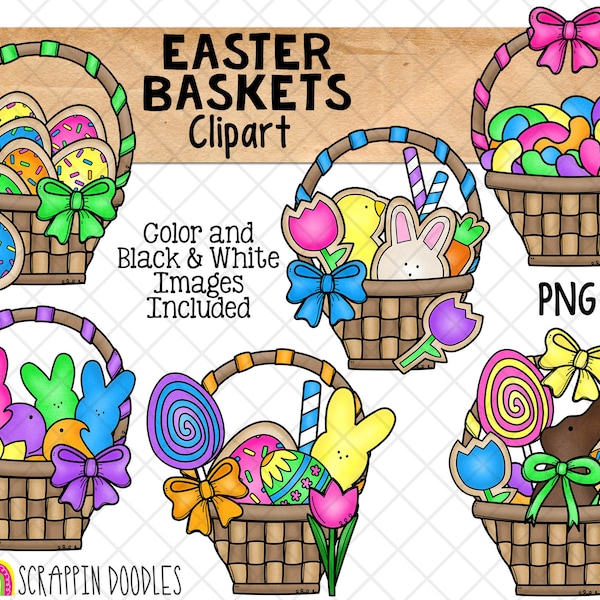 Easter Basket ClipArt - Easter Candy Basket Sublimation - Decorated Eggs - Sprinkle Cookies - Chocolate Bunny - Commercial Use - PNG