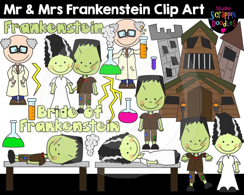 Mr &amp; Mrs Frankenstein Clip Art Bride of Frankenstein | Etsy