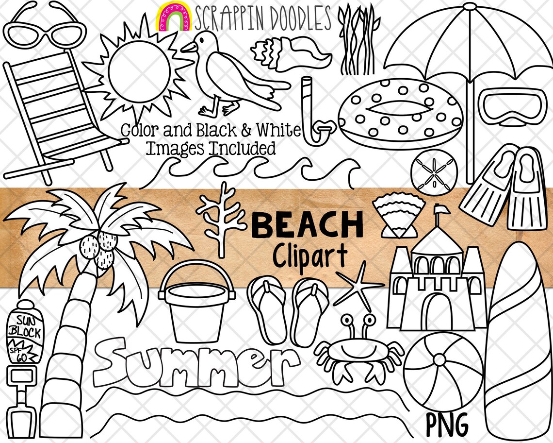 Beach Clipart - Sandcastle - Summer Sea Clip Art - Palm Tree - Surf ...