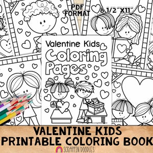 Valentine Kids Coloring Book - Valentine&#39;s Day Coloring Pages - Printable PDF