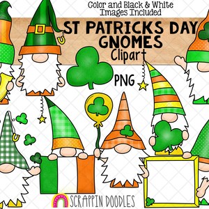 Gnomos do Dia de São Patrício - St Patricks Gnome ClipArt - Gnomos de jardim irlandeses - Uso comercial - Sublimação de gnomos - PNG