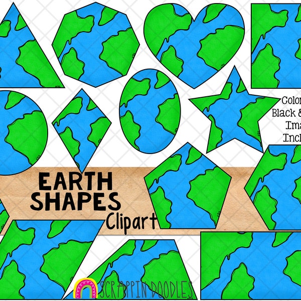 Earth Shapes ClipArt - Commercial Use 2D Shape Clip Art - Earth Day Shape Graphics - Hand Drawn PNG