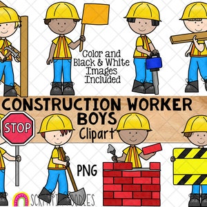 Construction Worker ClipArt - Boys Doing Construction - Brick Layer - Carpenter - Flagman - Commercial Use PNG