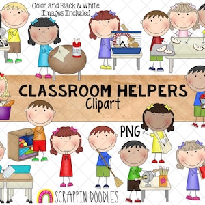 Klas Helpers ClipArt - Kinderen doen klusjes in de klas ClipArt - Commercieel gebruik PNG - Sublimatie Graphics