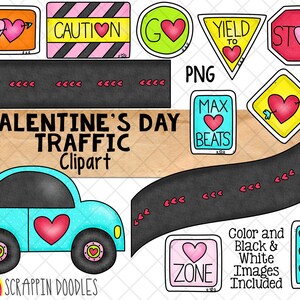 バレンタインデーの交通クリップ アート - バレンタイン道路標識 - 愛の交通標識 - ラブバグ カー - 商用利用 - PNG