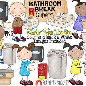 Badkamerhygiëne ClipArt - Toilet - Handen wassen Clip Art - Flush Toilet - Zeepdispenser - Badkamer wastafel - Waterfontein - CU toegestaan