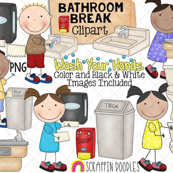 Bathroom Hygiene ClipArt - Restroom - Washing Hands Clip Art - Flush Toilet - Soap Dispenser - Bathroom Sink - Water Fountain - CU Allowed