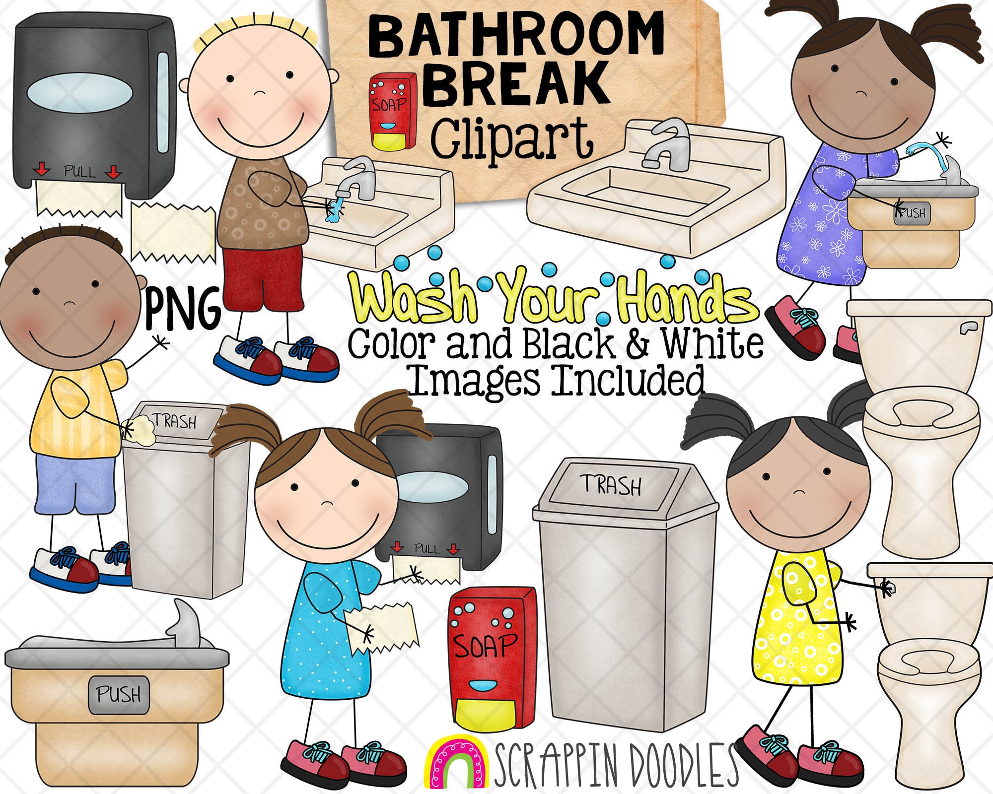 Watercolor Bathroom Clipart, Bathroom Supplies Clipart, Hygiene