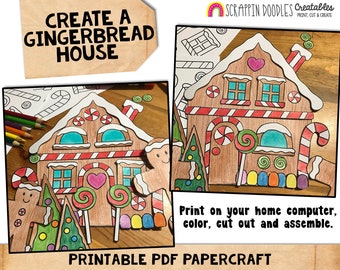 Gingerbread House Craft - Printable Christmas Paper Craft - Kids Gingerbread Coloring Page - Printable PDF