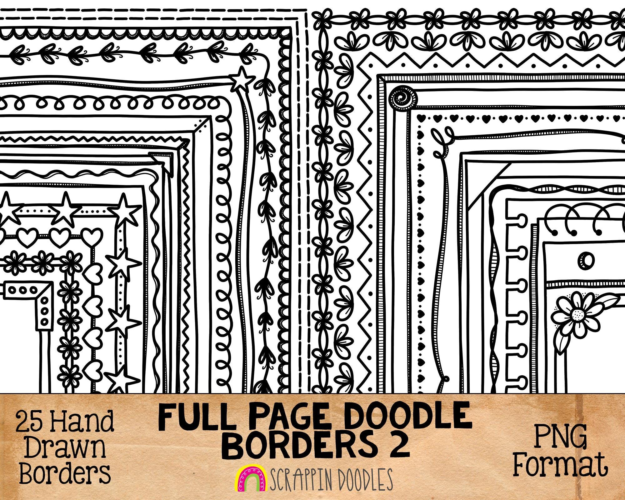 100 Paper Border Rectangle Doodle Borders 2 Clipart - Full Page Hand Drawn Frames - Cover Page ...