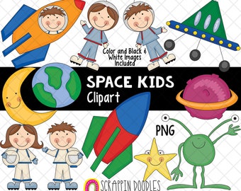 Space ClipArt - Outerspace Clipart - Astronaut Clipart - Alien Clipart - Rocket Clipart  - UFO Clipart - Hand Drawn PNG