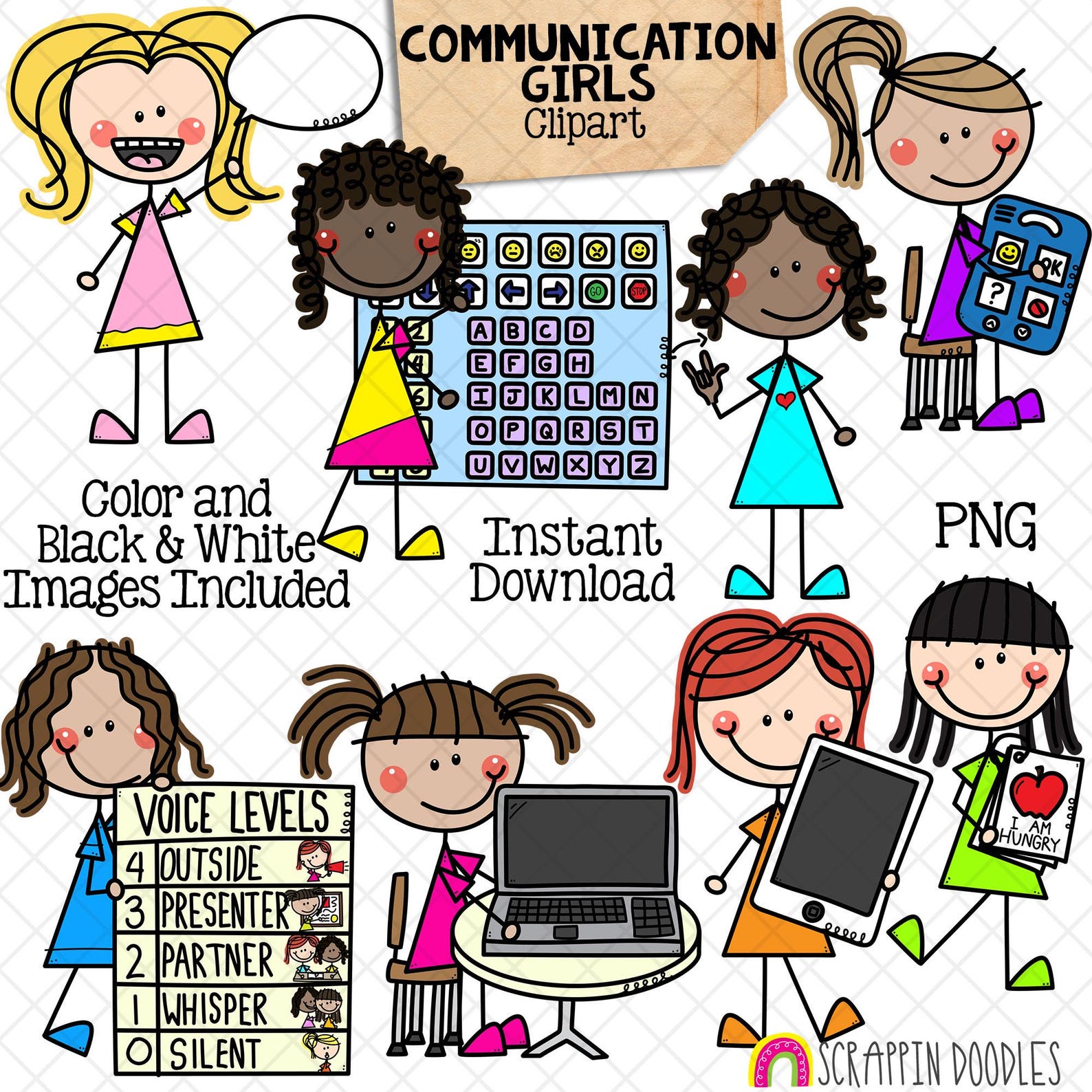 Communication Girls Clip Art - Doodle Kids Stick Figure Graphics ...