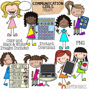 Kommunikation Mädchen Clip Art - Gekritzel Kinder Strichmännchen Grafiken - Stimmstufen - Kommunikation Diagramm - iPad - Laptop - Kommerzielle Nutzung PNG