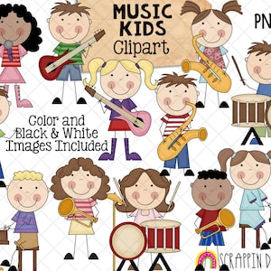 Musik ClipArt - Kinder Band ClipArt - Instrumente - Klavier - Gitarre - Schlagzeug - Mikrofon - Kommerzielle Nutzung PNG - Handgezeichnet