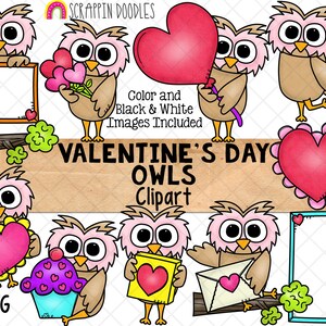 Saint-Valentin clipart - hiboux de la Saint-Valentin - chouette clipart - Saint Valentin PNG - cadre coeur - usage Commercial Saint-Valentin