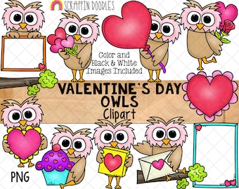 Valentine's Day ClipArt - Valentine Owls -  Owl ClipArt - Valentines Day PNG - Heart Frame - Commercial Use Valentine