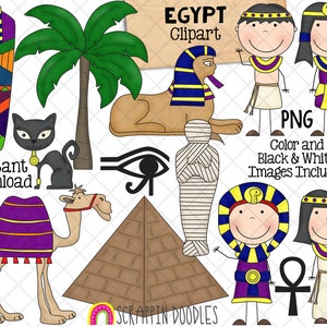 ClipArt egiziano - Grafica egiziana - Faraone - Tomba della mummia - Piramidi - Cammello - Uso commerciale PNG