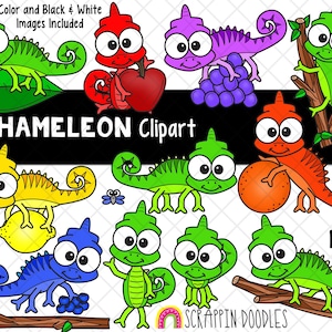 Imágenes Prediseñadas de camaleón - Imágenes Prediseñadas de camaleón de colores - Lagarto - Imágenes Prediseñadas de lagarto que cambian de color - PNG dibujado a mano - Lagartos lindos