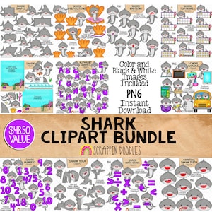 Shark ClipArt bundel - grijze haai clipart - Shark Scene Creator - Baby Shark - commercieel gebruik PNG-sublimatie