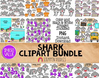 Shark ClipArt Bundle - Grey Shark Clipart - Shark Scene Creator - Baby Shark - Commercial Use PNG Sublimation