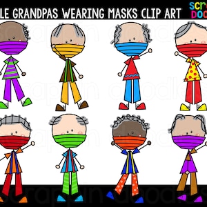 Doodle Grandpas Wearing Masks Clip Art - Cute Commercial Use Grandpa Clipart, Mask Stick Figure Graphics {Scrappin Doodles Clipart}