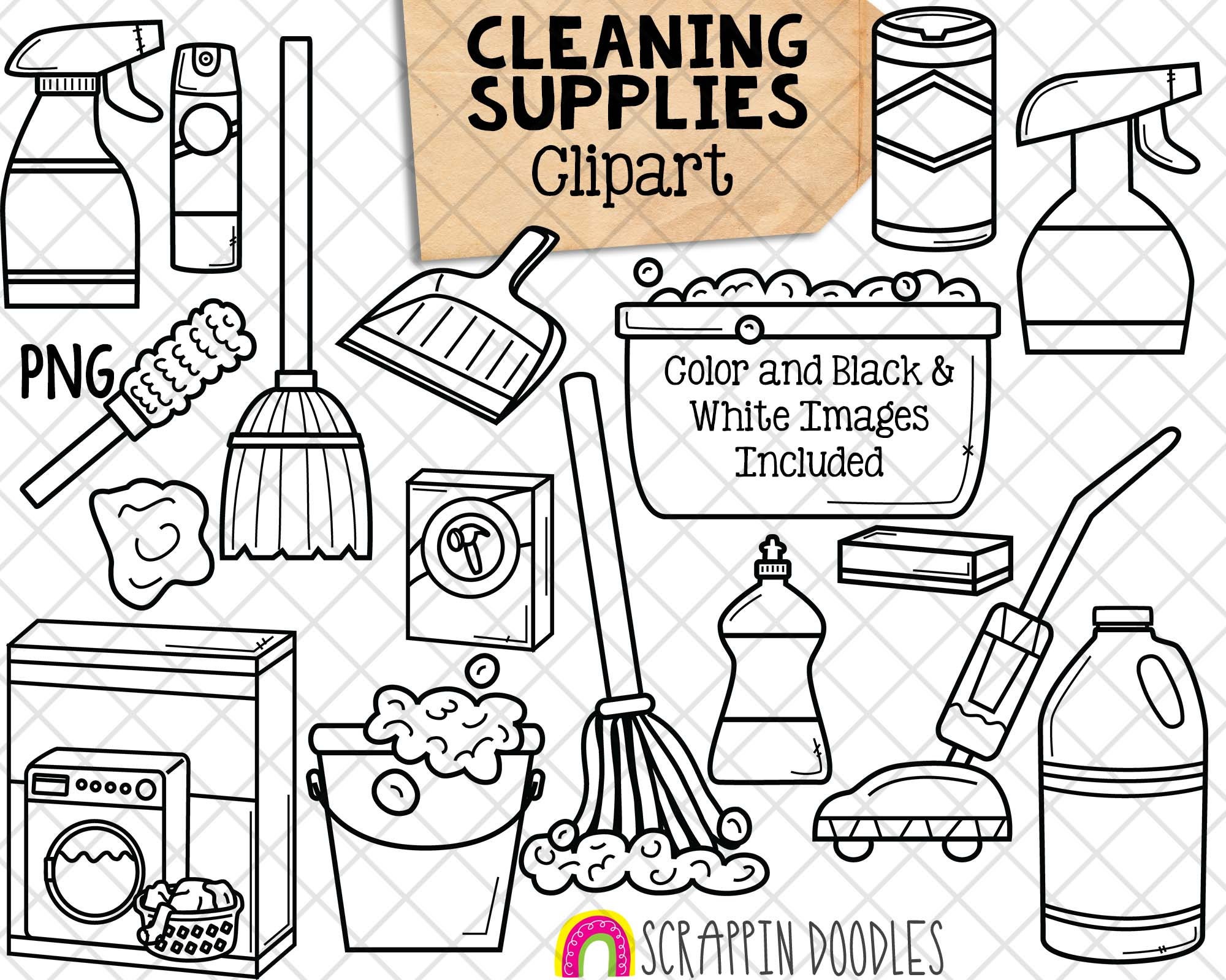 Cleaning Supplies Clipart Sanitize Wipes Mop and Bucket PNG Vacuum