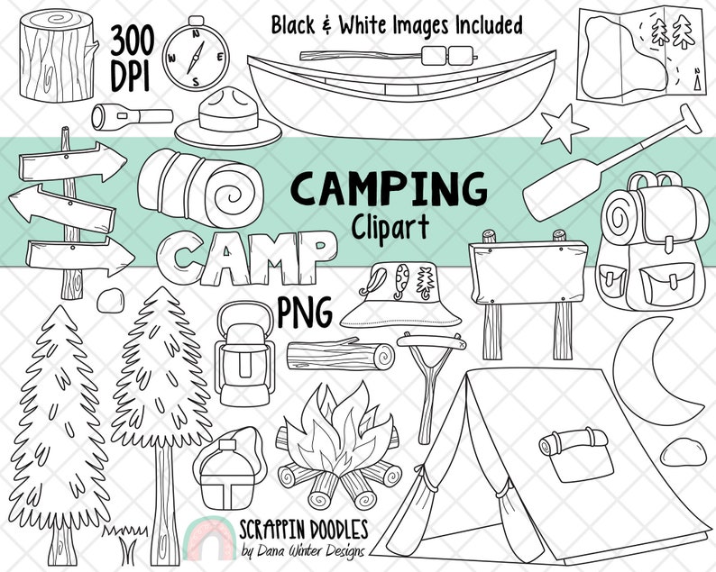 Camping Clipart Backpacking Clip Art Hiking Campfire Summer Camp Outdoors Nature Woodlands Forest Trees Tents image 2