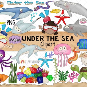 Unter dem Meer ClipArt - Ozean schnorcheln Clip Art - Blauwal - Hai - Delfin - Seestern - Kugelfisch - Stachelrochen - Kommerzielle Nutzung PNG