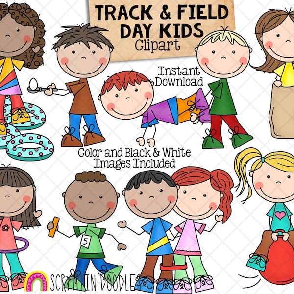 Field Day ClipArt -Track and Field Kids - School Tabloid Day - Commercial Use PNG Clip Art