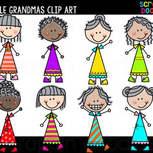 Doodle Grandmas Clip Art - Imágenes Prediseñadas de abuela de uso comercial lindo, gráficos de figuras de palo {Scrappin Doodles Clipart}