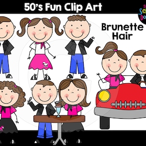 Clip Art divertido para crianças dos anos 50 - vários tons de cabelo e pele - lanchonete dos anos 50, saia poodle meia hop, bonequinhos {Scrappin Doodles Clip Art}