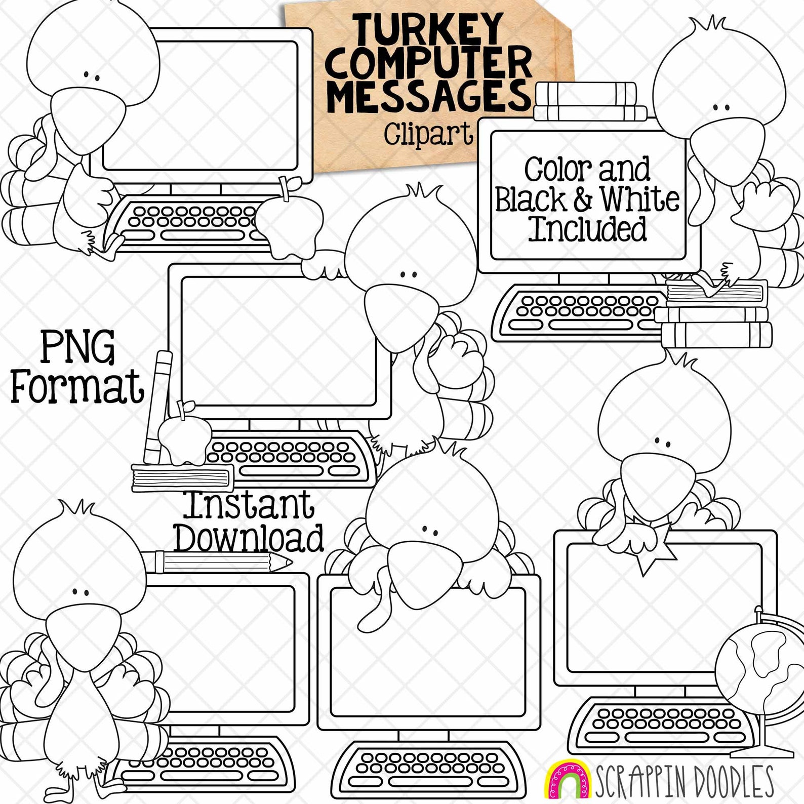 Turkey Clipart - Computer Turkeys Clip Art - Cute Turkeys on Desktops ...