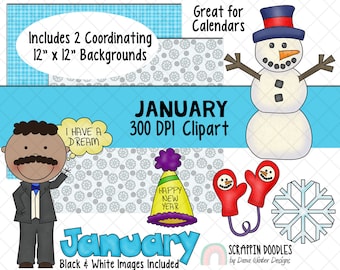 cute homework clipart black and white Calendar ClipArt - January Bulletin Board - January ClipArt - Holiday ClipArt - Digital Stickers - Winter ClipArt - Martin Luther King