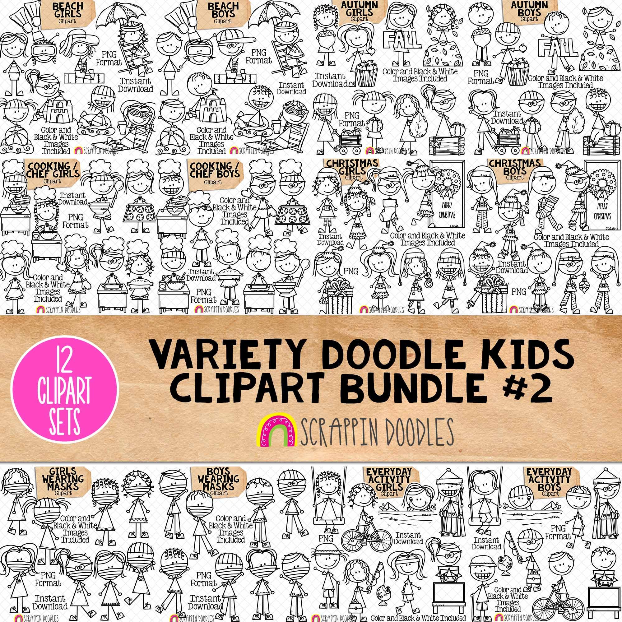 Doodle Kids Clipart Bundle 2 - Doodle Boy and Girl Bundle 2 - Christmas ...