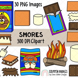 Smores Clip Art - Smores Pals - Chocolate, Marshmallows, Graham Crackers - Camp Fire Food - Cute Smores {Scrappin Doodles Clip Art}