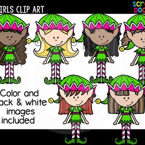 Elf Girls Clip Art - Bonito uso comercial Elf Clipart - Vários tons de cabelo e pele Elves Graphics {Scrappin Doodles Clip Art}