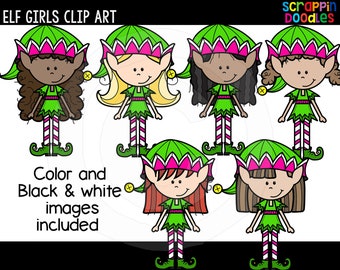 Elf Girls Clip Art - Cute Commercial Use Elf Clipart - Various Hair and Skin Tone Elves Graphics {Scrappin Doodles Clip Art}