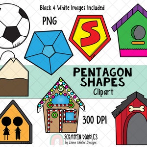 Vormen illustraties - Real Life Pentagon Shapes ClipArt - geometrische vormen - 3D-vorm Clipart - Math ClipArt - vormafbeeldingen - 2D-vormen
