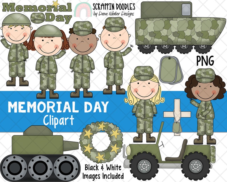 Memorial Day ClipArt Soldier ClipArt Military Graphics Remembrance Day ClipArt Army Tank Hand Drawn Clipart PNG image 1
