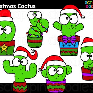 Weihnachtskaktus Clip Art - Niedliche Kommerzielle Nutzung Festliche Kaktus Charakter Grafiken {Scrappin Doodles Clipart}