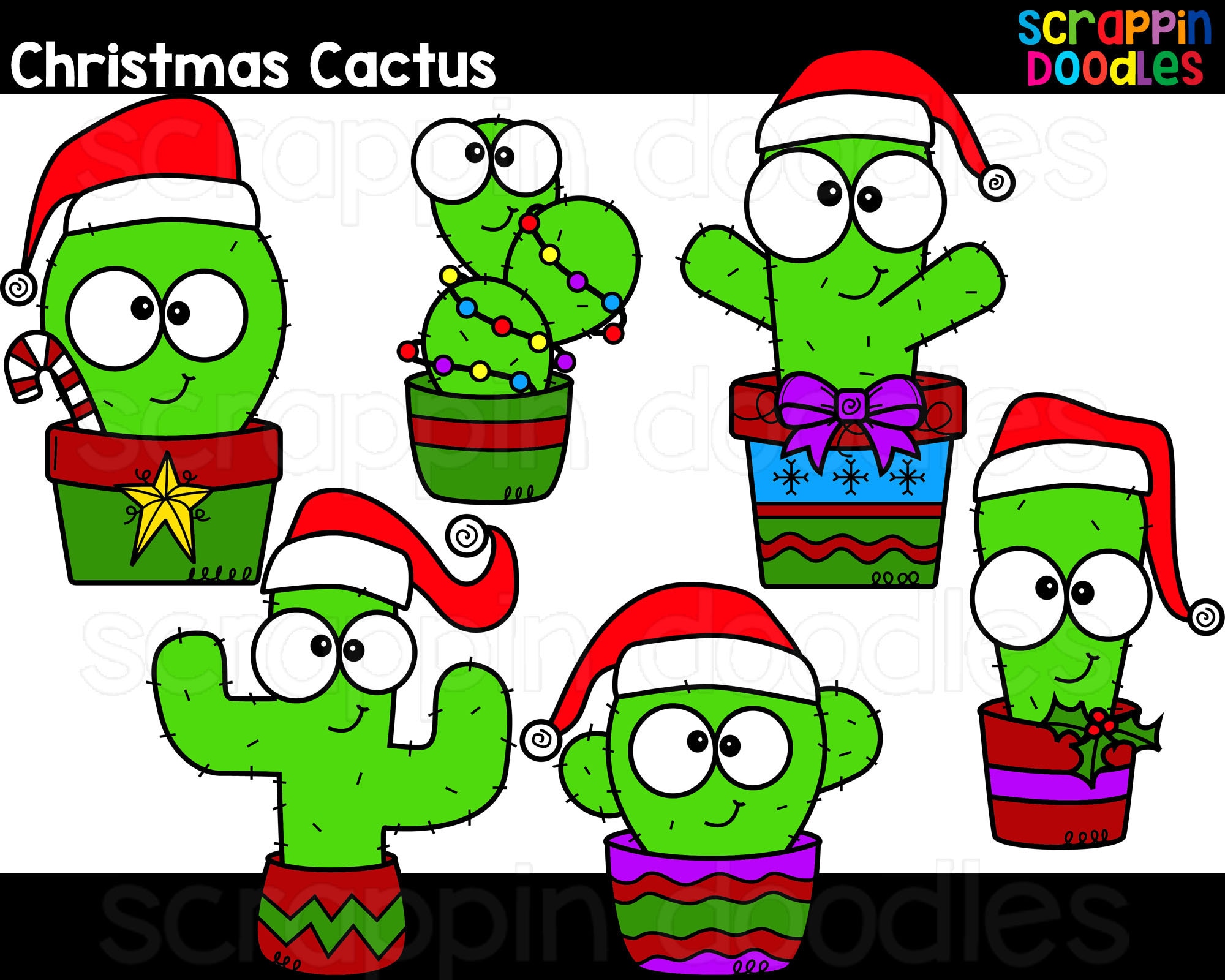 Christmas Cactus Clip Art - Cute Commercial Use Festive Cactus ...